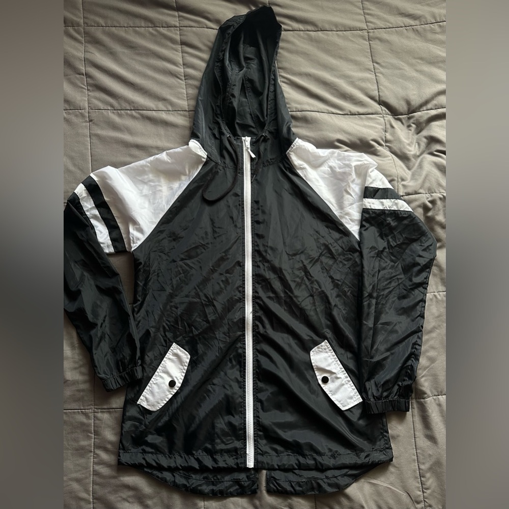 Black and white windbreaker zip up jacket